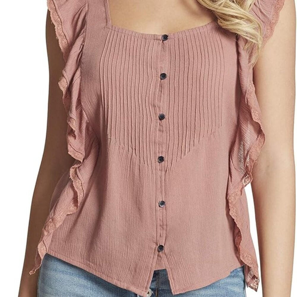 Jessica Simpson Women's Allan Sleeveless Ruffled Button Front Blouse Size XS